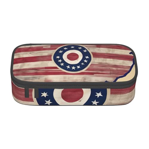 Zkyfll Federmäppchen mit abstrakter Flagge von Ohio, MAP 01, großes Fassungsvermögen, Organizer, tragbare Tasche, Make-up-Tasche, Kosmetiktasche von Zkyfll