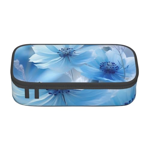 Zkyfll Federmäppchen mit blauem Blumendruck, großes Fassungsvermögen, Organizer, tragbare Tasche, Make-up-Tasche, Kosmetiktasche Zkyfll Federmäppchen mit blauem Blumendruck, großes Fassungsvermögen, Organizer, tragbare Tasche, Make-up-Tasche, Kosmetiktasche von Zkyfll