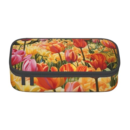 Zkyfll Federmäppchen mit großem Fassungsvermögen, Motiv: Tulpengarten, Make-up-Tasche, Kosmetiktasche von Zkyfll