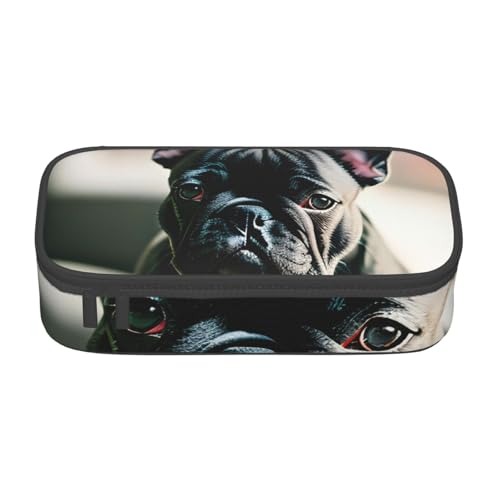 Zkyfll Niedliches Federmäppchen mit französischer Bulldogge, großes Fassungsvermögen, Organizer, tragbare Tasche, Make-up-Tasche, Kosmetiktasche von Zkyfll