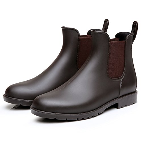 Gummistiefel Damen Kurzschaft Braun Regenstiefel mit Blockabsatz Frauen Chelsea Boots Rutschfeste Stiefeletten Größe 40 von Zkyo