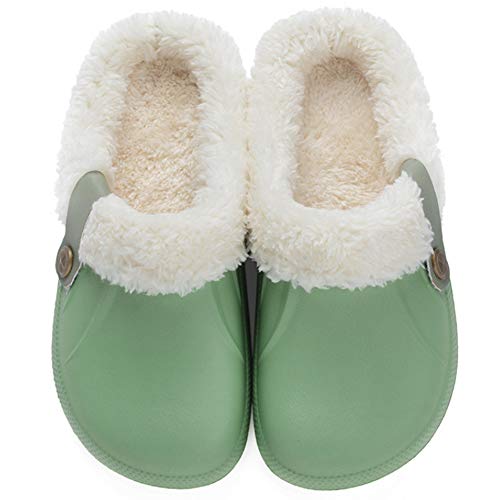 Zkyo Clogs Damen Herren Winter Warme Gefüttert Hausschuhe Leicht Rutschfeste Home Slipper Grün Größe 35-36 (CN 35-36) von Zkyo