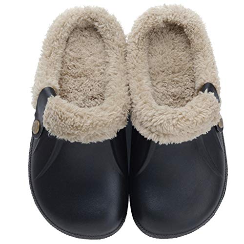 Zkyo Clogs Damen Herren Winter Warme Gefüttert Hausschuhe Leicht Rutschfeste Home Slipper Schwarz Grau Größe 40-41 (CN 40-41) von Zkyo