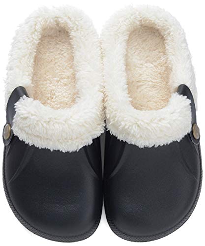 Zkyo Clogs Damen Herren Winter Warme Gefüttert Hausschuhe Leicht Rutschfeste Home Slipper Schwarz Größe 39-40 (CN 39-40) von Zkyo