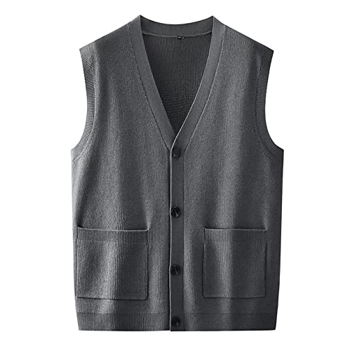 Ärmellose Strickjacke Für Herren, Einfarbig, Große Strickweste Für Herren, Modisches V-Ausschnitt, Einreihiges Business-Strick-Tanktop Für Herren, Frühlings-Herbst-Winter-Stack-Strick-Tanktop, von Zlatomu
