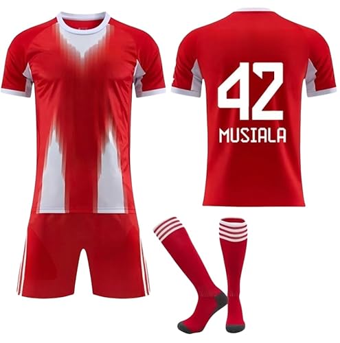 2025-2026 Football Jerseys 6 Kimmich 9 Kane 10 Sane 25 Müller 42 Musiala Men's Sports Training Soccer Footy Kit Outfit, Children Boy Football Training T-Shirts Shorts and Socks (Red #42, XS) von Zlongbow