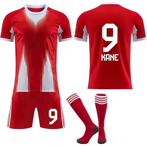 2025-2026 Football Jerseys 6 Kimmich 9 Kane 10 Sane 25 Müller 42 Musiala Men's Sports Training Soccer Footy Kit Outfit, Children Boy Football Training T-Shirts Shorts and Socks (Red #9, XXL) von Zlongbow