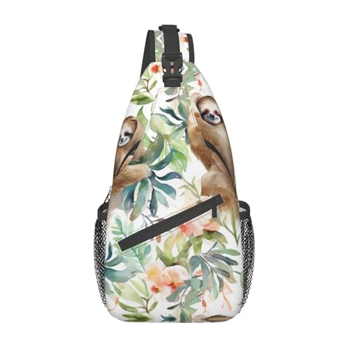 Aquarell-Faultier-Schultertasche, leichte Brusttasche, Umhängetasche, Sportrucksack für Damen und Herren, Schwarz, Einheitsgröße, Siehe Abbildung, Einheitsgröße, Wanderrucksack von Zltegako