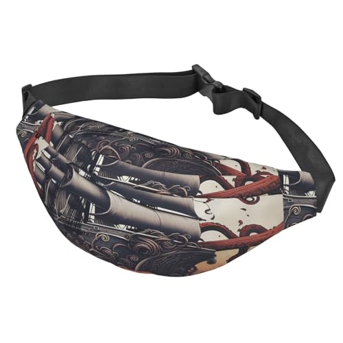 Bauchtasche für Damen und Herren, verstellbare Hüfttasche, Crossbody-Gürteltasche, Octopus-Tentakel, mit Schiffsbauchtasche, Schwarz, Einheitsgröße, Siehe Abbildung, Einheitsgröße, Wanderrucksack von Zltegako