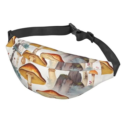 Bauchtasche für Damen und Herren, verstellbare Hüfttasche, Umhängetasche, japanische Malerei, Pilz-Bauchtasche, Schwarz, Einheitsgröße, Siehe Abbildung, Einheitsgröße, Wanderrucksack von Zltegako