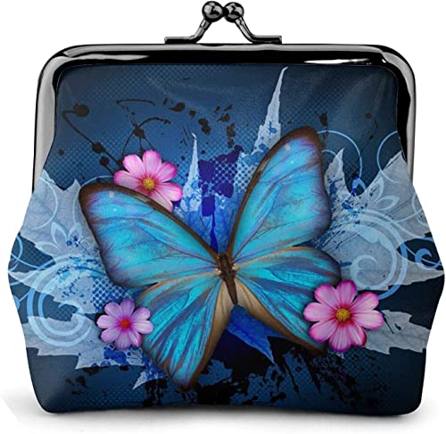 Blaue Schmetterling Blume Damen Leder Münzgeldbörse Kleingeldtasche mit Kiss-Lock Verschluss Schnalle Geldbörse für Mädchen Geschenk, Siehe Abbildung, Einheitsgröße, Taschen-Organizer von Zltegako