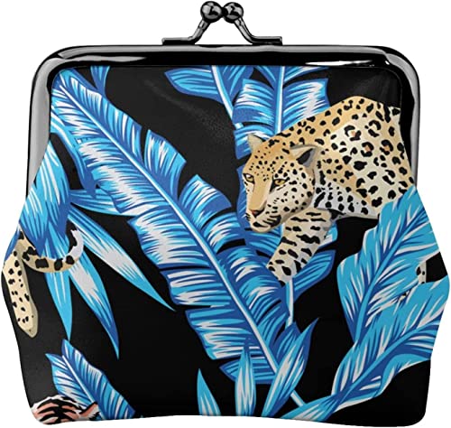 Blue Leaf Tiger Leopard Damen Leder Münzgeldbörse Kleingeldtasche mit Kiss-Lock Verschluss Schnalle Geldbörse für Mädchen Geschenk, Siehe Abbildung, Einheitsgröße, Taschen-Organizer von Zltegako