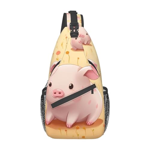 Bunte süße Schweine-Schultertasche, leichte Brusttasche, Umhängetasche, Sportrucksack für Damen und Herren, Schwarz, Einheitsgröße, Siehe Abbildung, Einheitsgröße, Wanderrucksack von Zltegako