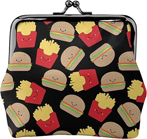 Burger Pommes On Schwarz Damen Leder Münzbörse Kleingeldtasche mit Kiss-Lock Verschluss Schnalle Geldbörse für Mädchen Geschenk, Siehe Abbildung, Einheitsgröße, Taschen-Organizer von Zltegako