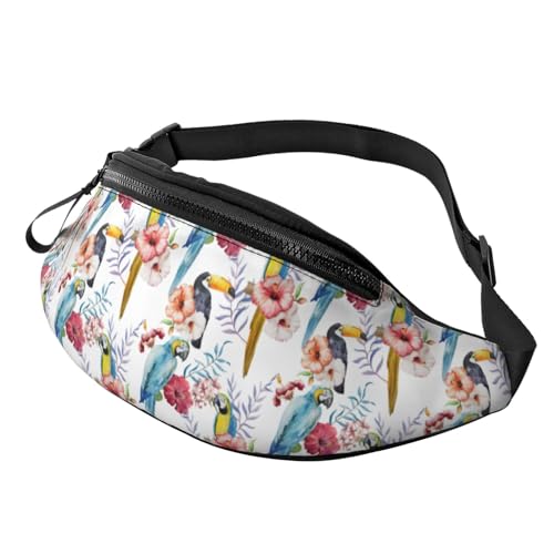 Crossbody-Taschen für Damen und Herren, niedliche Papageien, Tukan-Blume, Bauchtaschen für Damen, Crossbody, Umhängetasche für Herren, Siehe Abbildung, Einheitsgröße, Wanderrucksack von Zltegako