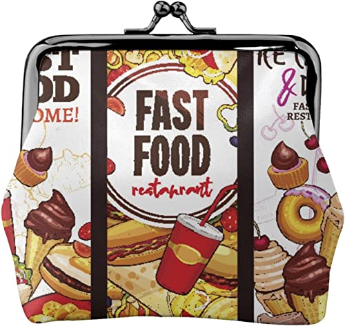 Fast Food Restaurant Sketch Banner Damen Leder Münzgeldbörse Kleine Kleingeldtasche mit Kiss-Lock Verschluss Schnalle Geldbörse für Mädchen Geschenk, Siehe Abbildung, Einheitsgröße, Taschen-Organizer von Zltegako