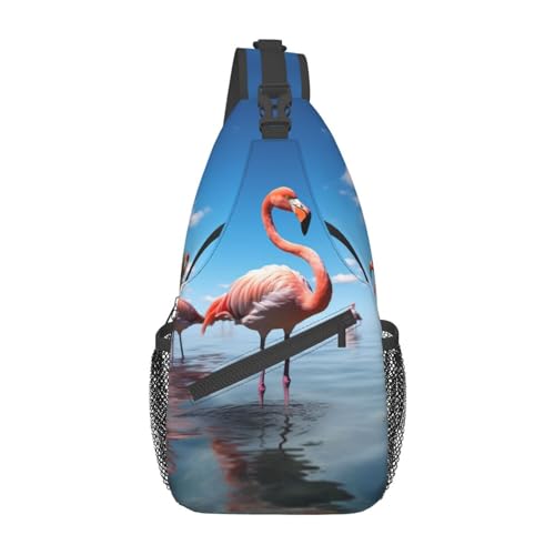 Flock of Pink Flamingos On The Beach Sling Bag Lightweight Chest Bag Crossbody Bag Shoulder Bag Sports Backpack for Women Men, Black, One Size, Siehe Abbildung, Einheitsgröße, Wanderrucksack von Zltegako