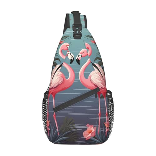 Flock of Tropical Flamingos Sling Bag Leichte Brusttasche Crossbody Bag Umhängetasche Sportrucksack für Damen Herren Schwarz Einheitsgröße, Siehe Abbildung, Einheitsgröße, Wanderrucksack von Zltegako
