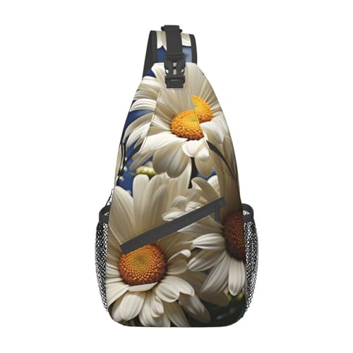Floral Daisy Sling Bag Leichte Brusttasche Crossbody Tasche Schultertasche Sportrucksack für Damen Herren Schwarz Einheitsgröße, Siehe Abbildung, Einheitsgröße, Wanderrucksack von Zltegako