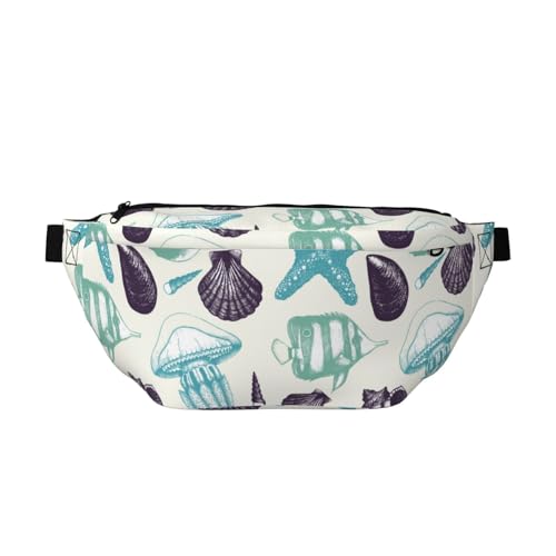 Große Bauchtaschen für Damen und Herren, Umhängetasche, Fische, Muscheln, Quallen, Reise-Crossbody-Tasche für Damen, trendy, Gürteltasche für Damen, Herren, Crossbody, Hüfttasche für Damen mit von Zltegako