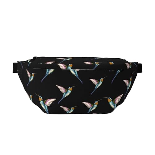Große Bauchtaschen für Damen und Herren, Umhängetasche, Kolibri-Druck, schwarz, Reise-Crossbody-Tasche für Damen, trendig, Gürteltasche für Damen, Herren, Crossbody, Hüfttasche für Damen mit Große Bauchtaschen für Damen und Herren, Umhängetasche, Kolibri-Druck, schwarz, Reise-Crossbody-Tasche für Damen, trendig, Gürteltasche für Damen, Herren, Crossbody, Hüfttasche für Damen mit von Zltegako