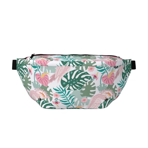 Große Bauchtaschen für Damen und Herren, Umhängetasche, Palmblätter, niedlicher Papagei, rosa, Reise-Crossbody-Tasche für Damen, trendy, Gürteltasche für Damen, Herren, Umhängetasche, Hüfttasche für von Zltegako