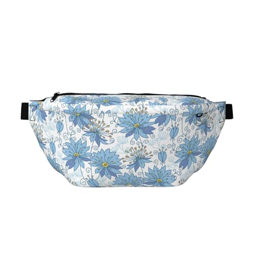 Große Bauchtaschen für Damen und Herren, Umhängetasche, blaue Blume, Reise-Crossbody-Tasche für Damen, trendy, Gürteltasche für Damen, Herren, Crossbody, Hüfttasche für Damen mit verstellbarem Riemen, Große Bauchtaschen für Damen und Herren, Umhängetasche, blaue Blume, Reise-Crossbody-Tasche für Damen, trendy, Gürteltasche für Damen, Herren, Crossbody, Hüfttasche für Damen mit verstellbarem Riemen, von Zltegako