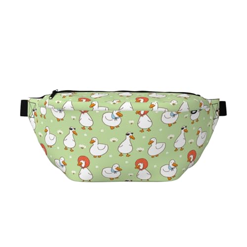 Große Bauchtaschen für Damen und Herren, Umhängetasche, lustig, niedliche Ente, Blume, Grün, Reise-Crossbody-Tasche für Damen, trendy, Gürteltasche für Damen und Herren, Umhängetasche, Hüfttasche für von Zltegako