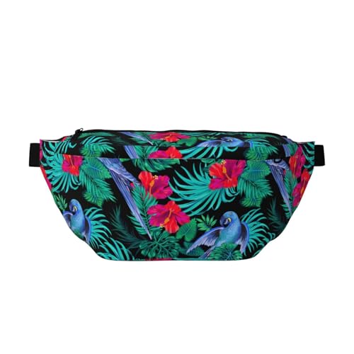 Große Bauchtaschen für Damen und Herren, Umhängetasche, niedlicher Papagei, Palmblatt, Pflanze, Reisen, Crossbody-Tasche für Damen, trendy, Gürteltasche für Damen und Herren, Umhängetasche, Hüfttasche von Zltegako