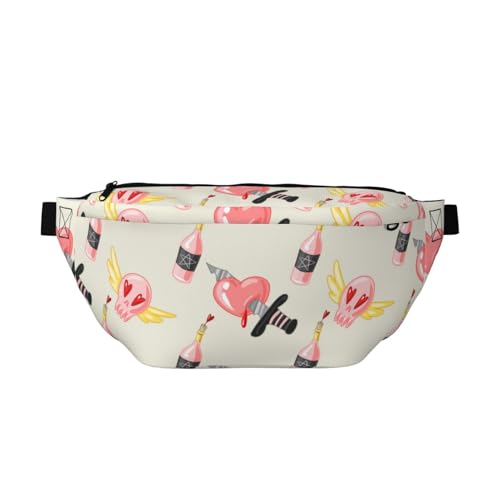 Große Bauchtaschen für Damen und Herren, Umhängetasche, rosa Herz, Totenkopf, Weinflasche, Reise-Crossbody-Tasche für Damen, trendy, Gürteltasche für Damen, Herren, Crossbody, Hüfttasche für Damen mit von Zltegako
