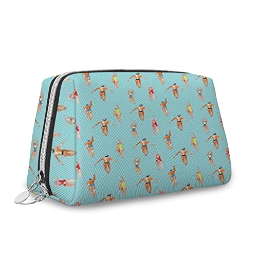 Große Make-up-Tasche aus Leder, für den Sommer, für Schwimmer im Meer, Sport, Reise-Kosmetiktasche, tragbar, vielseitig, Reißverschlusstasche für Damen, Blau, Größe S, Blau_8, Einheitsgröße, von Zltegako