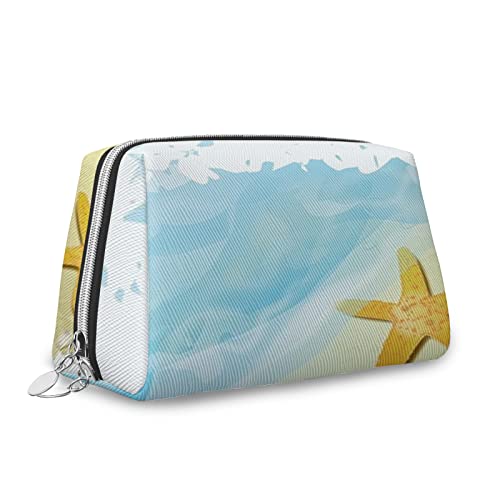 Kosmetiktasche mit Tiermotiv, für Damen, Strandsand und kleine Steine, Leder-Kosmetiktasche, Kulturbeutel, Reiseetui, wasserdicht, Make-up-Tasche, Blau/Creme, Größe M, Blau/Creme_8, Einheitsgröße, von Zltegako