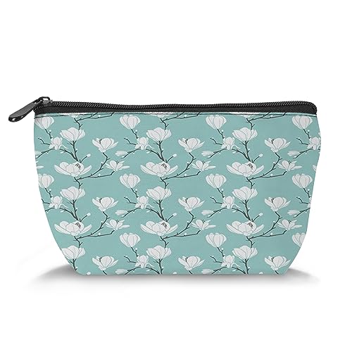 Make-up-Tasche mit Blumenmuster, Kosmetiktasche für Damen, viktorianischer Stil, große Kapazität, Make-up-Tasche, Reise-Kulturbeutel, Zubehör, Organizer, Schwarz / Weiß (Trapez), Blau und Weiß_4, von Zltegako
