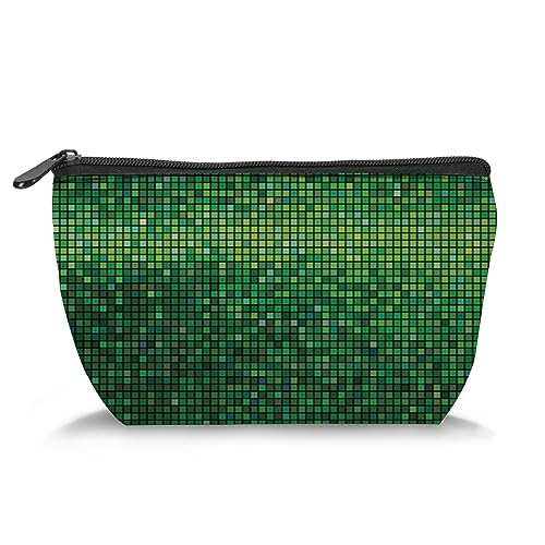 Make-up-Tasche mit Strandmotiv für Damen, Flip-Flops, Brille, Urlaubsbild, niedliche Kosmetiktasche, trapezförmig, tragbar, für den täglichen Gebrauch, Blau / Weiß, Grün_13, Einheitsgröße, von Zltegako