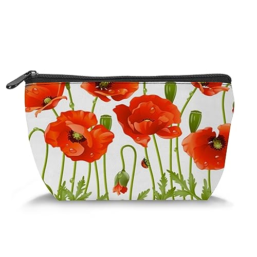 Make-up-Tasche mit Strandmotiv für Damen, Flip-Flops, Brille, Urlaubsbild, niedliche Kosmetiktasche, trapezförmig, tragbar, für den täglichen Gebrauch, Blau / Weiß, Rot_9, Einheitsgröße, von Zltegako