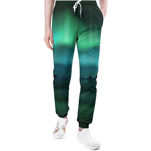 Northern Lights Aurora Borealis Herren Jogger Sweatpants Cinch Bottom Sweatpants für Männer Trendige Loungehose mit Taschen, Stil:, L von Zltegako