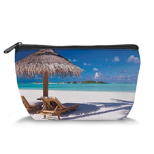 Pinguin, Make-up-Tasche, Kosmetiktasche für Damen, Pinguin-Paar auf Gras, große Kapazität, Make-up-Tasche, Reise-Kulturbeutel, Zubehör, Organizer, Grün (Trapez), Mehrfarbig_11, Einheitsgröße, von Zltegako