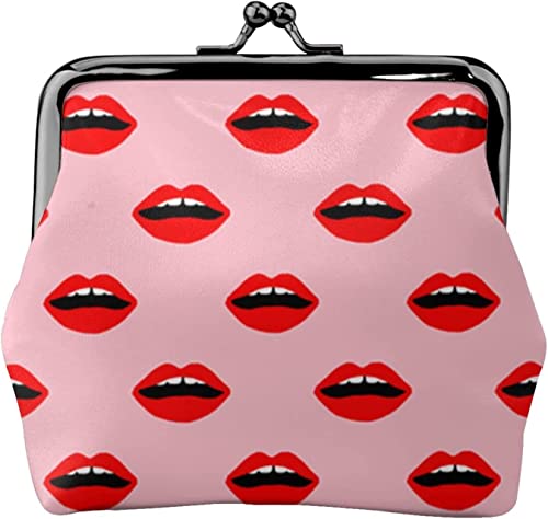 Red Lips Pattern Damen Leder Münzgeldbörse Kleingeldtasche mit Kiss-Lock Verschluss Schnalle Geldbörse für Mädchen Geschenk, Siehe Abbildung, Einheitsgröße, Taschen-Organizer von Zltegako