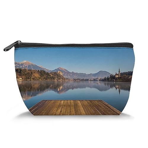 Reise-Make-up-Tasche, Kosmetiktasche, Kirschblütenbaum, Organizer für Damen, Pink / Weiß (Trapez), Blau_16, Einheitsgröße, Kosmetikkoffer von Zltegako