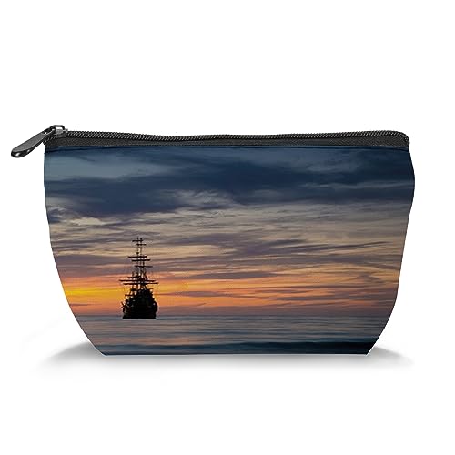 Sailboatby, Make-up-Tasche, Kosmetiktasche für Damen, altes Segelboot bei majestätischem Sonnenuntergang, große Kapazität, Make-up-Tasche, Reise-Kulturbeutel, Zubehör, Organizer, mehrfarbig, von Zltegako