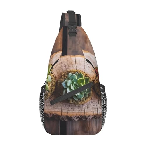 Schultertasche aus Holz, mit Sukkulenten-Motiv, leicht, Brusttasche, Umhängetasche, Sportrucksack für Damen und Herren, Schwarz, Einheitsgröße, Siehe Abbildung, Einheitsgröße, Wanderrucksack von Zltegako