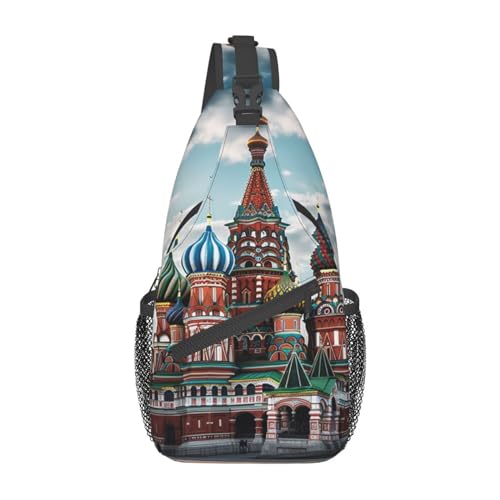 St Basil Cathedral Red Square in Moskau Sling Bag Leichte Brusttasche Crossbody Bag Umhängetasche Sportrucksack für Damen Herren Schwarz Einheitsgröße, Siehe Abbildung, Einheitsgröße, Wanderrucksack von Zltegako