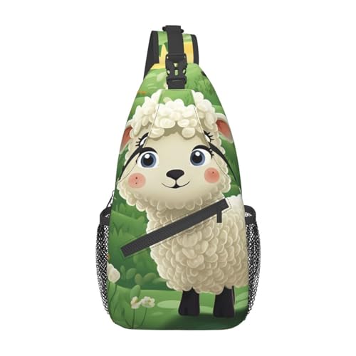 Süße Cartoon-Schaf-Schultertasche, leichte Brusttasche, Umhängetasche, Sport-Rucksack für Damen und Herren, Schwarz, Einheitsgröße, Siehe Abbildung, Einheitsgröße, Wanderrucksack von Zltegako