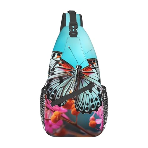 Süße Schultertasche mit Schmetterling auf Blumen, leichte Brusttasche, Umhängetasche, Sportrucksack für Damen und Herren, Schwarz, Einheitsgröße, Siehe Abbildung, Einheitsgröße, Wanderrucksack von Zltegako