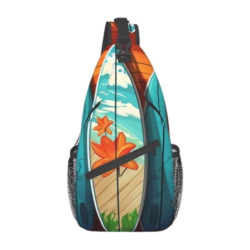 Surfboard On Wooden Sling Bag Lightweight Chest Bag Crossbody Bag Shoulder Bag Sports Backpack for Women Men, Black, One Size, Einheitsgröße, Einheitsgröße, Wanderrucksack von Zltegako