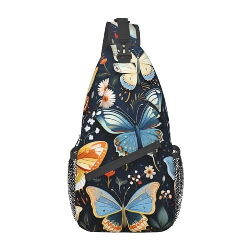 Umhängetasche mit vielen bunten Schmetterlingen, leichte Brusttasche, Umhängetasche, Sportrucksack für Damen und Herren, Schwarz, Einheitsgröße, Siehe Abbildung, Einheitsgröße, Wanderrucksack von Zltegako