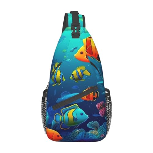 Underwater World Bunte Fische, leichte Brusttasche, Umhängetasche, Schultertasche, Sportrucksack für Damen und Herren, Schwarz, Einheitsgröße, Siehe Abbildung, Einheitsgröße, Wanderrucksack von Zltegako