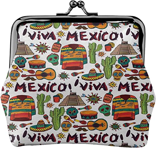 Viva Mexico with Native Damen Leder Münzbörse Kleingeldtasche mit Kiss-Lock Verschluss Schnalle Geldbörse für Mädchen Geschenk, Siehe Abbildung, Einheitsgröße, Taschen-Organizer von Zltegako