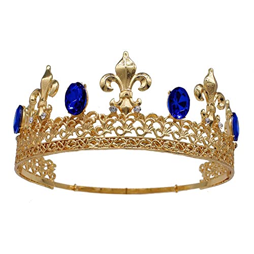 Haarschmuck, Krone, Kristall-Strass-Diademe, Braut-Kopfschmuck, König, Hochzeit, Haarschmuck for Geburtstag, Abschlussball, Party, Halloween (Color : Gold Blue) von ZlyxLzq