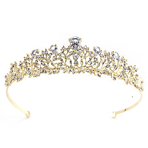 Haarschmuck, Tiara, Kronprinzessin, Brautaccessoires, Festzug, Abschlussball, Kopfschmuck, Kopfschmuck for Hochzeit, Geburtstag, Party (Gold) (Color : Gold) von ZlyxLzq